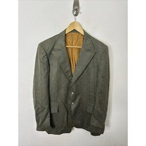Vintage 70s Western Rodeo Men 44L Talk Wool Blazer Green Gray Cowboy